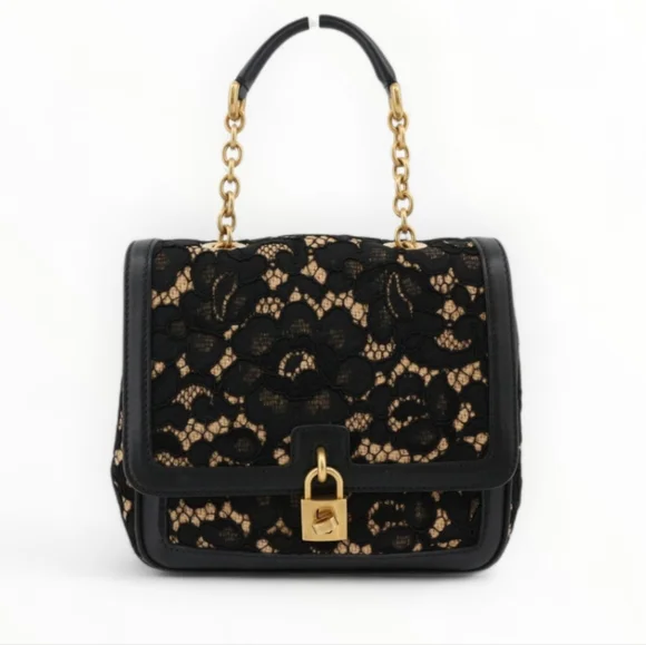 Dolce And Gabbana Two Way Crossbody Bag Padlock Purse Floral Black - Picture 1 of 11